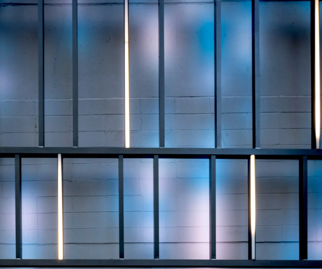 Detail of the trellis panels, light moving across them